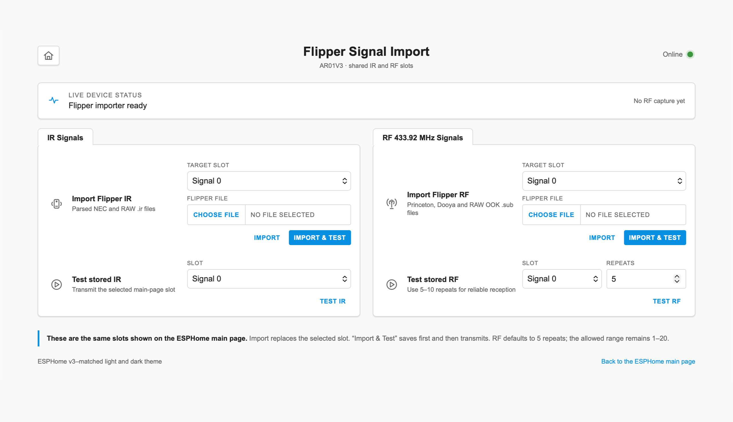 Integrated Flipper signal import page