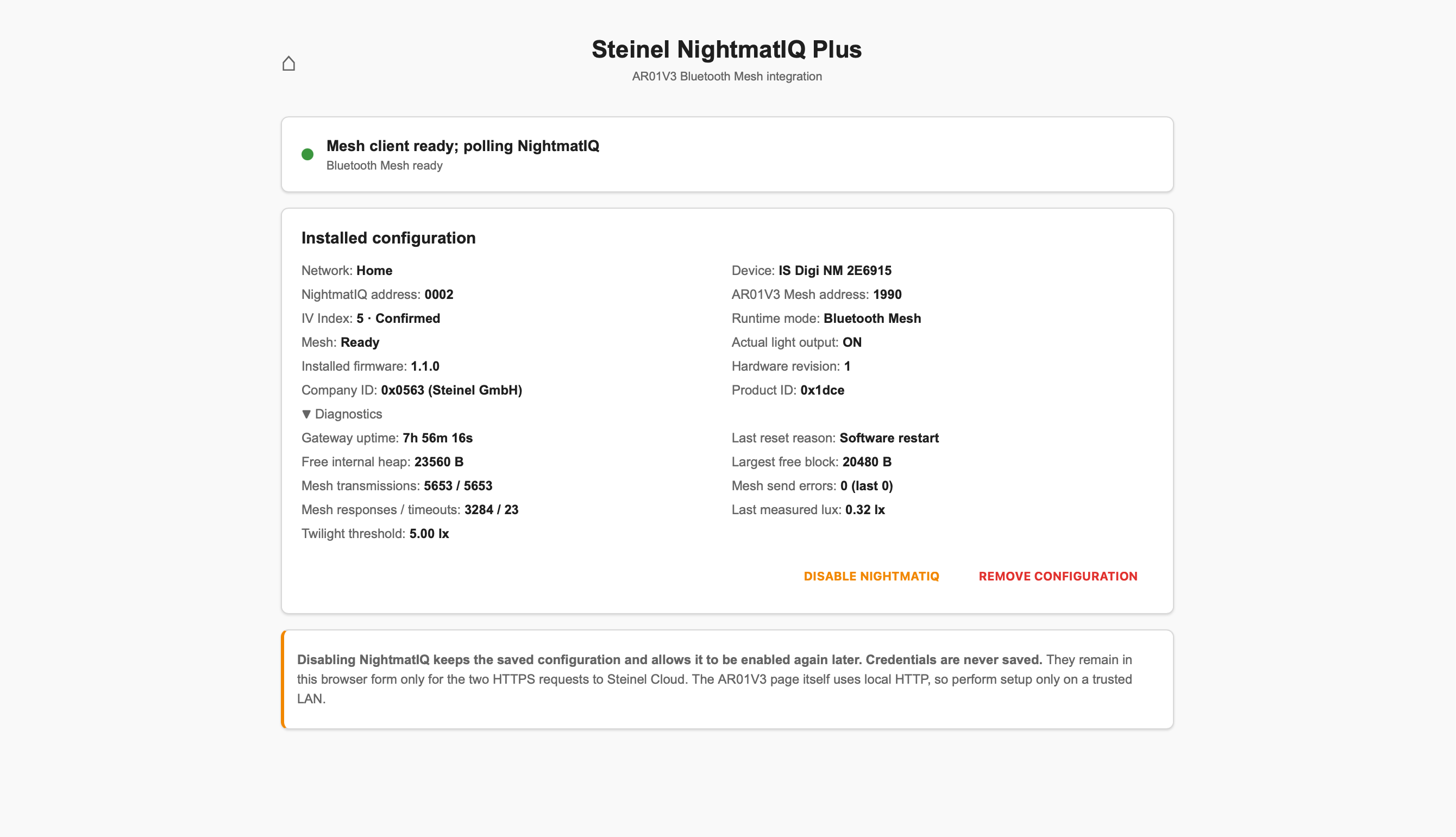 Steinel NightmatIQ Plus integration page